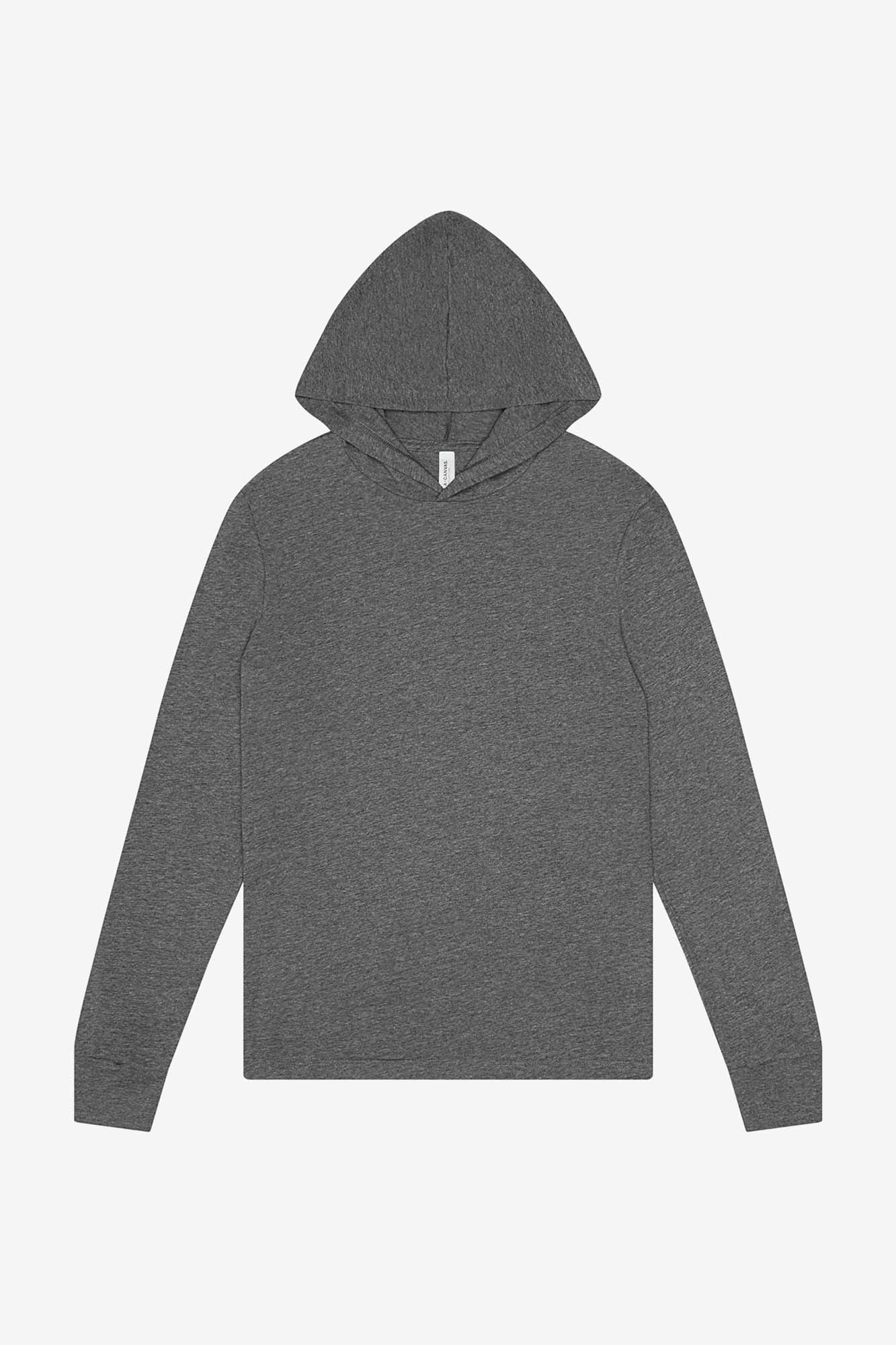 Customizbale Unisex Jersey Long Sleeve Hooded Tee Long Sleeve T-Shirt Bella Canvas XS Grey Triblend