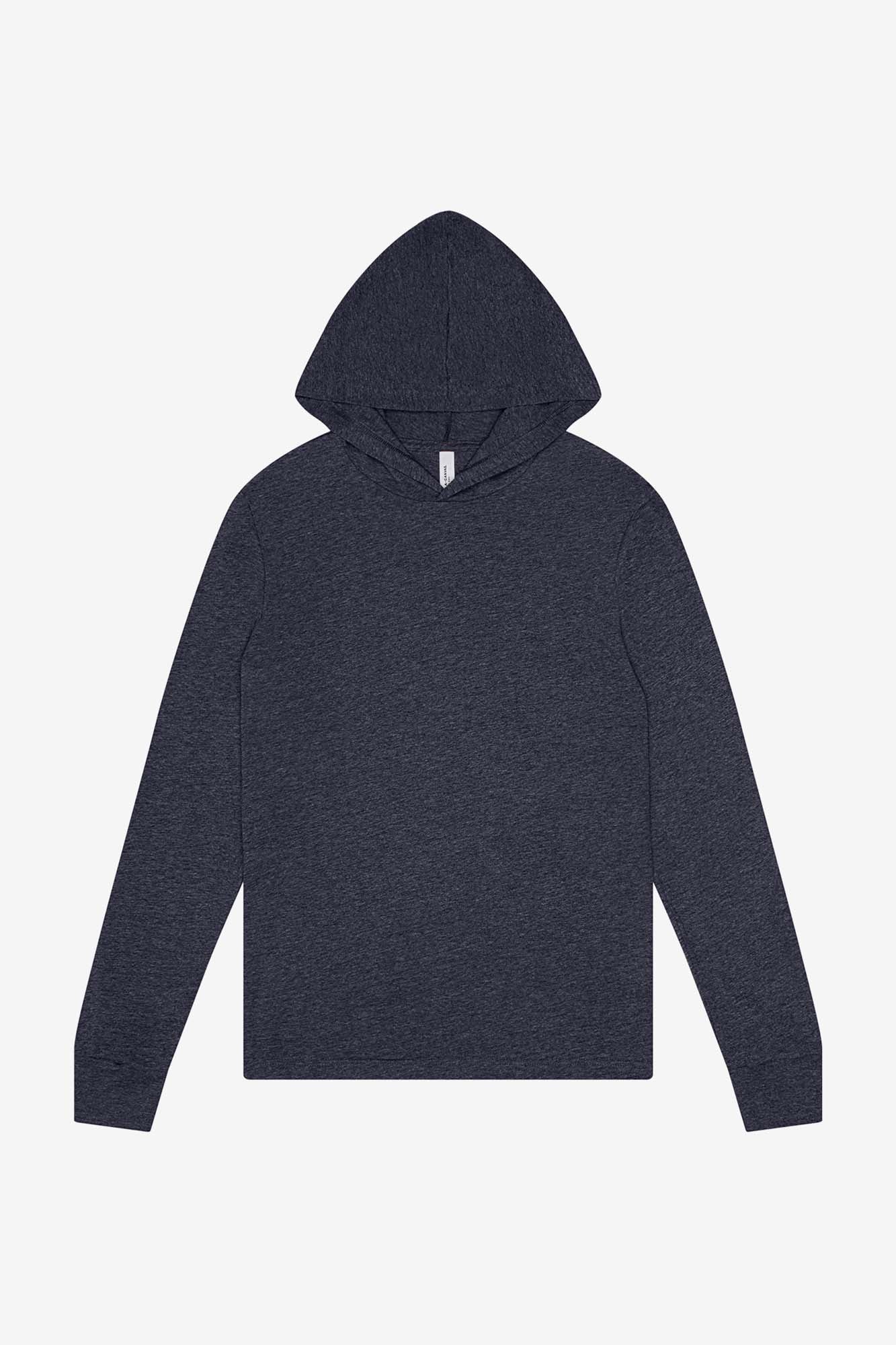 Customizbale Unisex Jersey Long Sleeve Hooded Tee Long Sleeve T-Shirt Bella Canvas XS Heather Navy