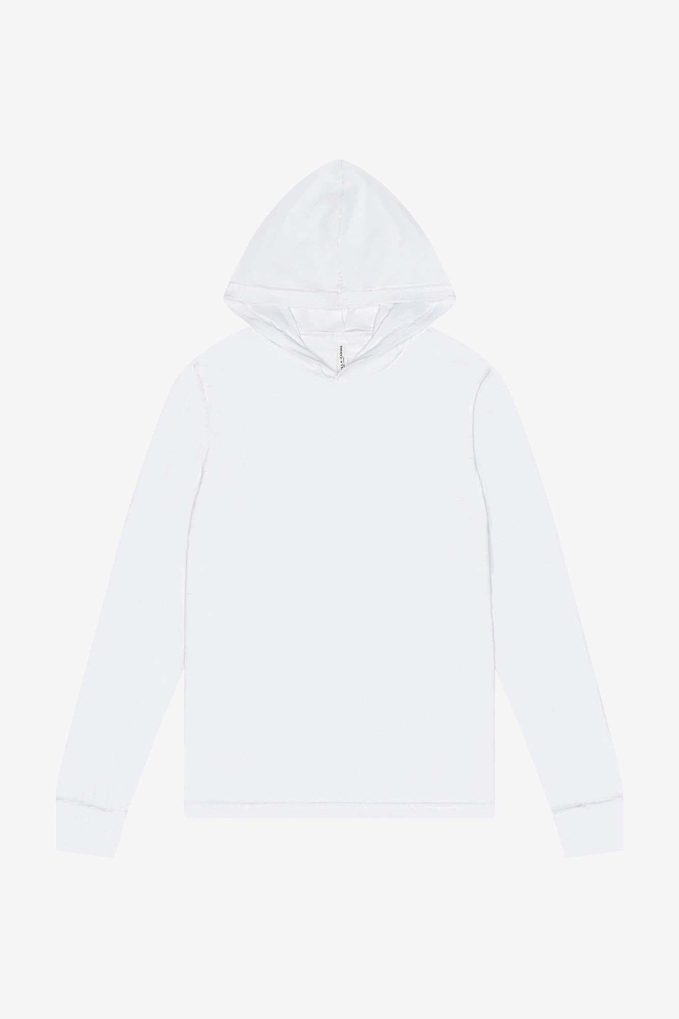 Customizbale Unisex Jersey Long Sleeve Hooded Tee Long Sleeve T-Shirt Bella Canvas XS White