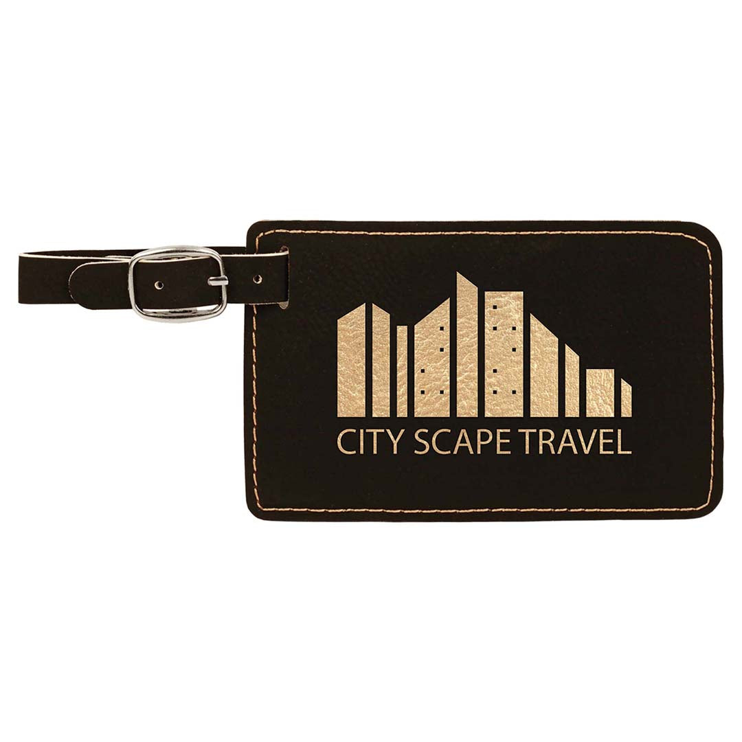 Engraveable Leatherette Luggage Tag Luggage Tag JDS Black/Gold Engraving