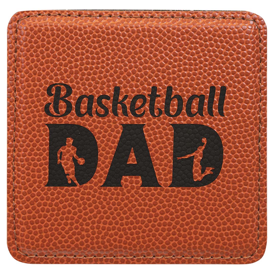 Engravable Leatherette Coaster Drinkware JDS Basketball/Black Engraving Square