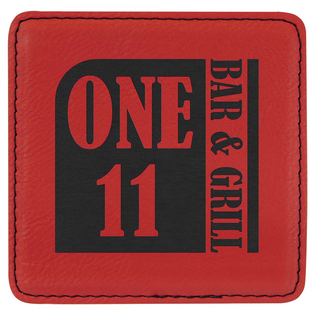 Engravable Leatherette Coaster Drinkware JDS Red/Black Engraving Square