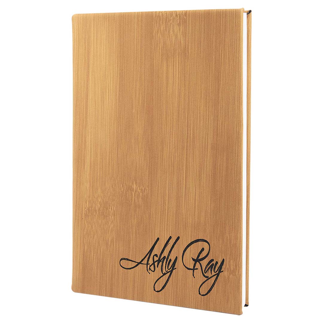 Engravable Leatherette Journal with Lined Notepad Notepad JDS 5 1/4" x 8 1/4" Bamboo/Black Engraving