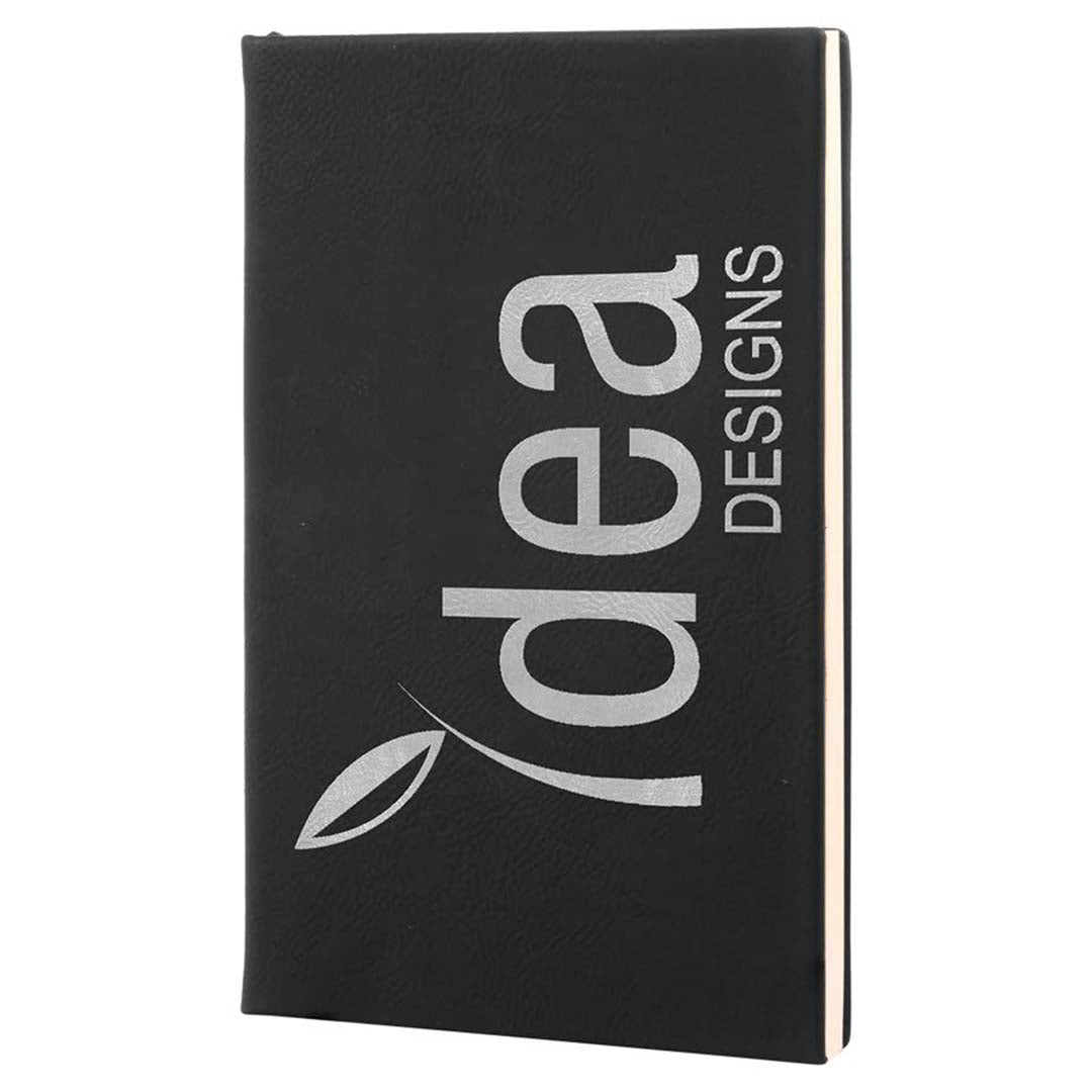Engravable Leatherette Journal with Lined Notepad Notepad JDS 5 1/4" x 8 1/4" Black/Silver Engraving