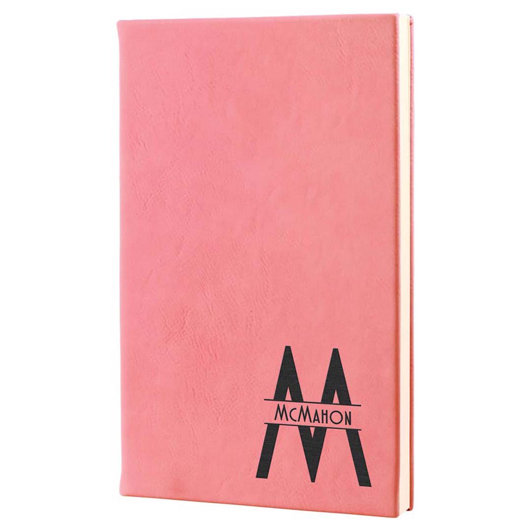 Engravable Leatherette Journal with Lined Notepad Notepad JDS 5 1/4" x 8 1/4" Pink/Black Engraving
