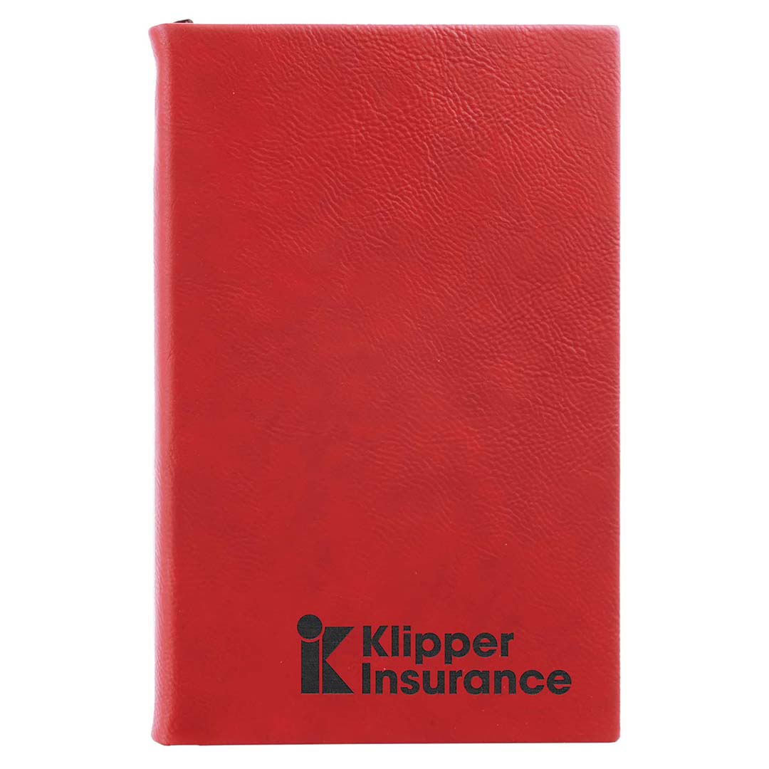 Engravable Leatherette Journal with Lined Notepad Notepad JDS 5 1/4" x 8 1/4" Red/Black Engraving