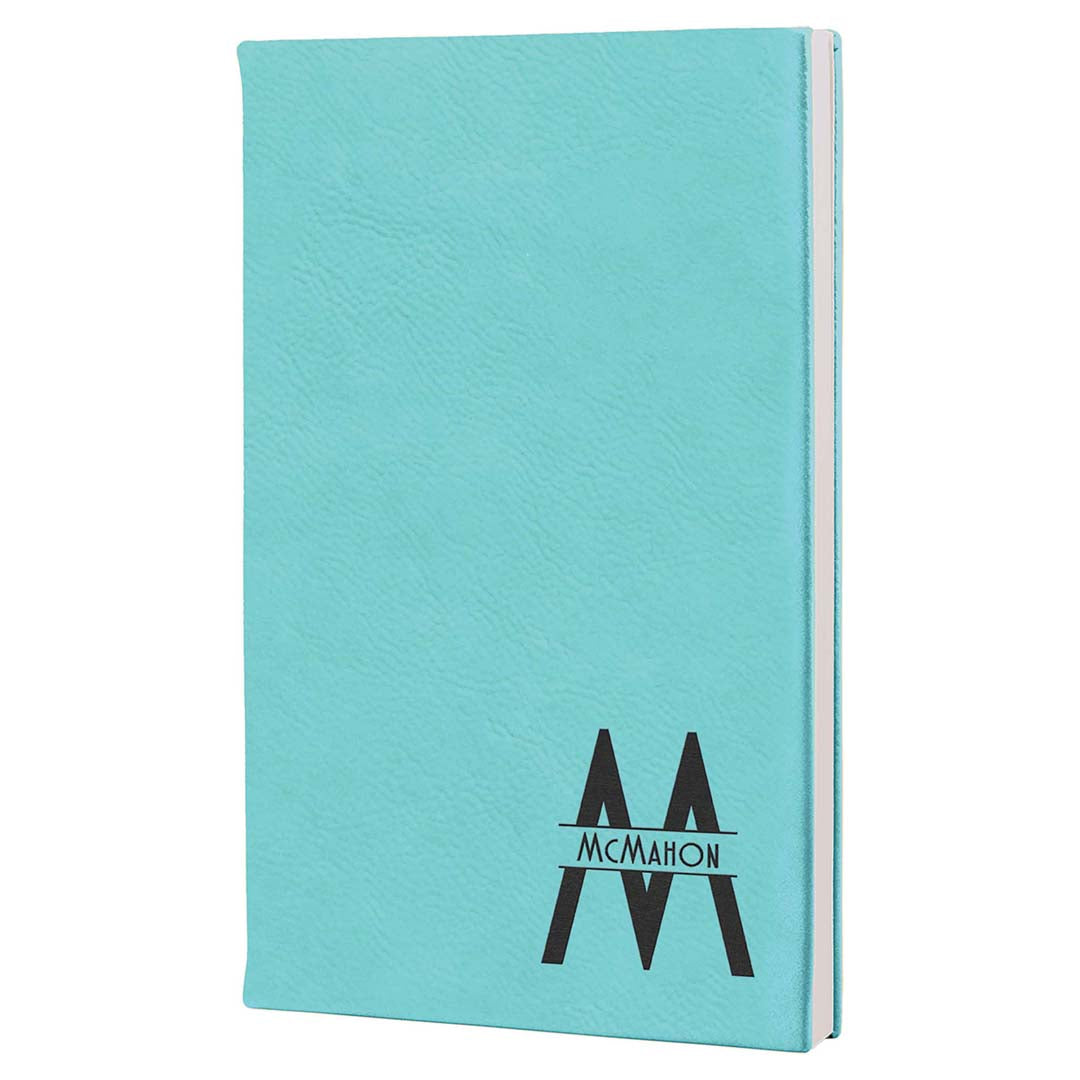 Engravable Leatherette Journal with Lined Notepad Notepad JDS 5 1/4" x 8 1/4" Teal/Black Engraving