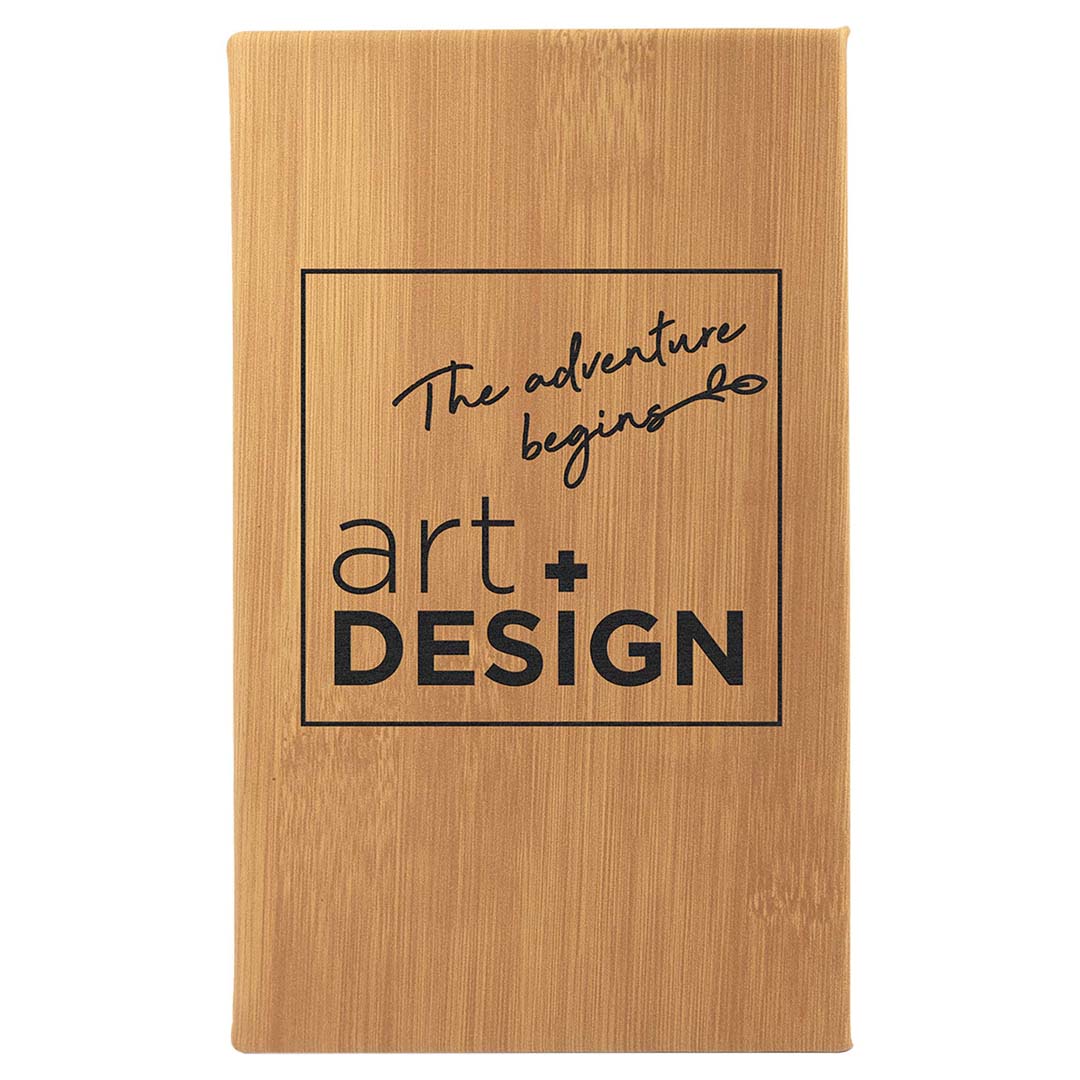 Engravable Leatherette Sketch Book with Unlined Notepad Notepad JDS 5 1/4" x 8 1/4" Bamboo/Black Engraving