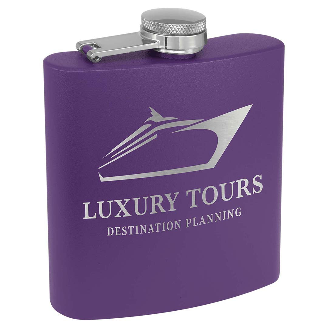 Engravable 6 oz. Stainless Steel Flask Drinkware JDS Matte Purple Powder Coated/Silver Engraving