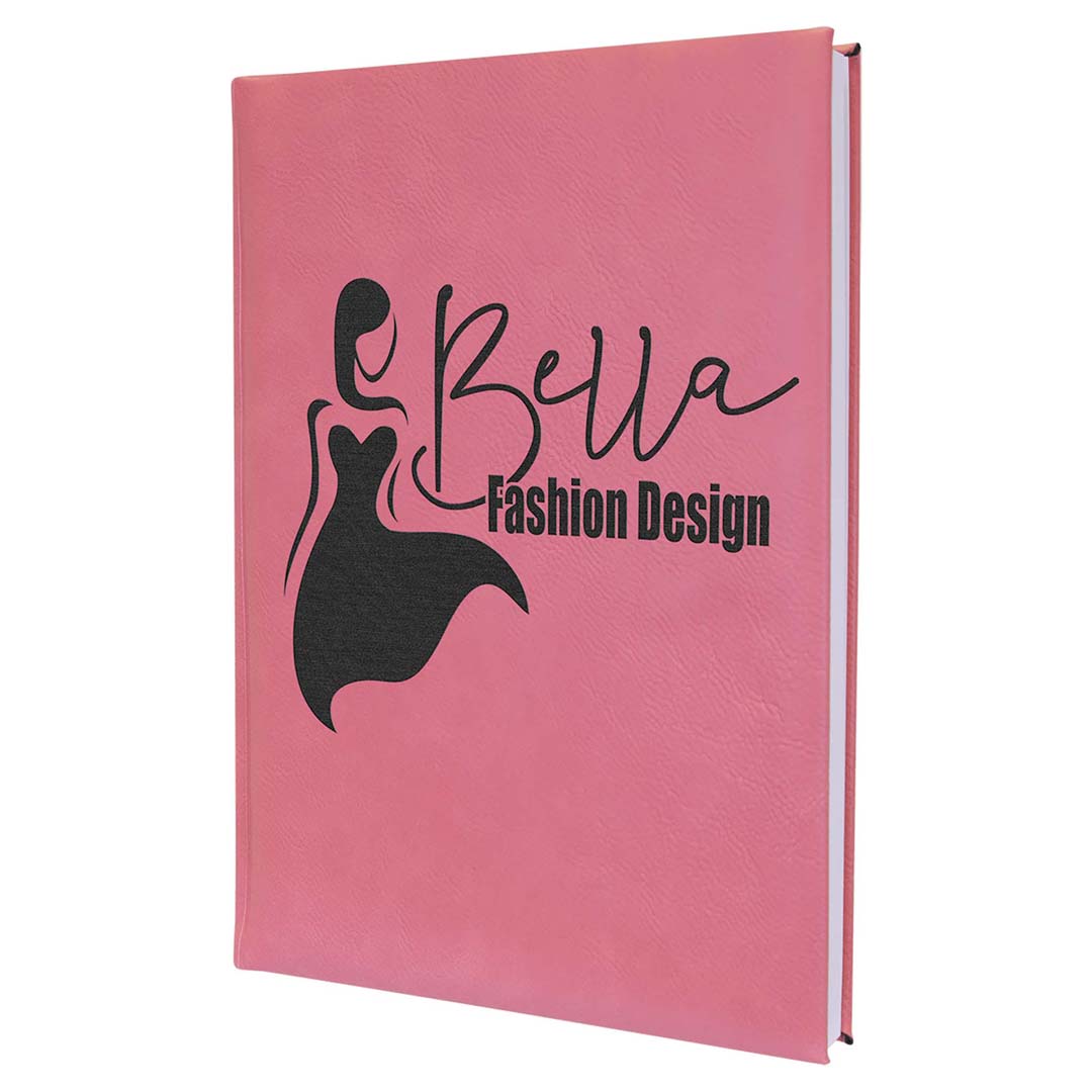 Engravable Leatherette Sketch Book with Unlined Notepad Notepad JDS 5 1/4" x 8 1/4" Pink/Black Engraving
