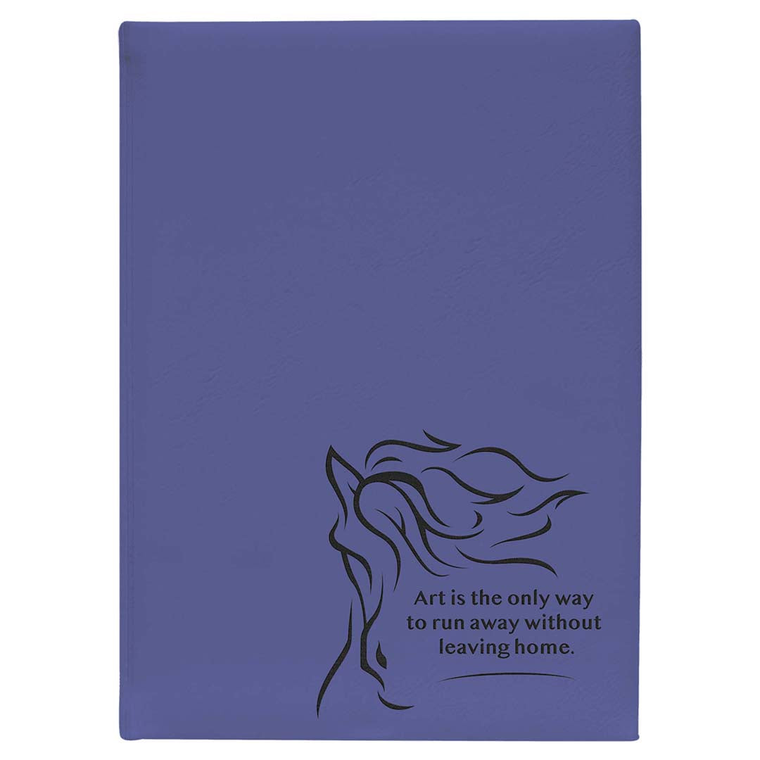 Engravable Leatherette Sketch Book with Unlined Notepad Notepad JDS 7" x 9 3/4" Purple/Black Engraving