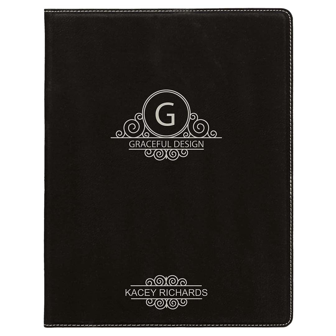 Engravable Leatherette Portfolio with Notepad Portfolio JDS Black/Silver Engraving 7" x 9"