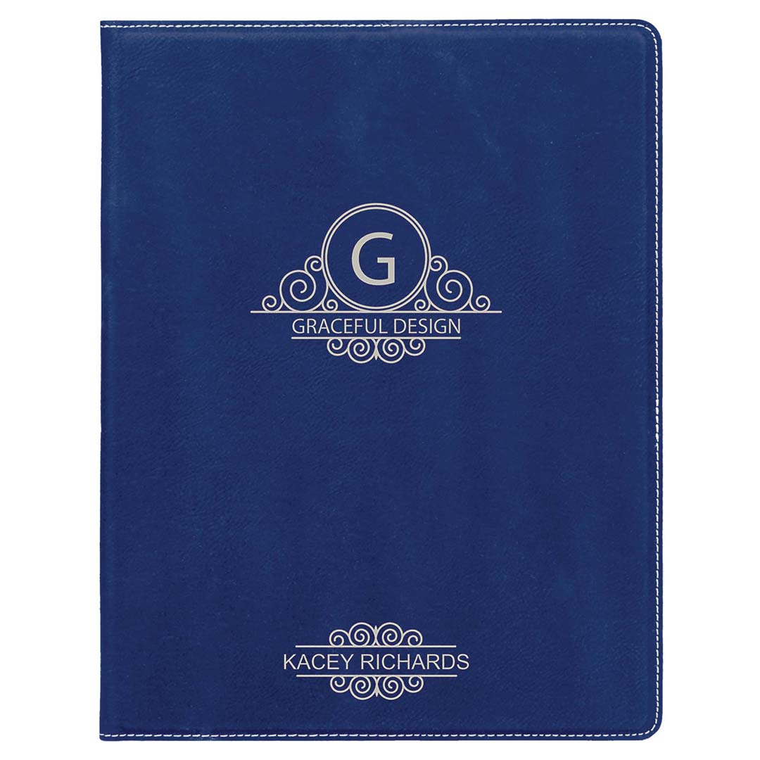 Engravable Leatherette Zippered Portfolio with Notepad Portfolio JDS Blue/Silver Engraving