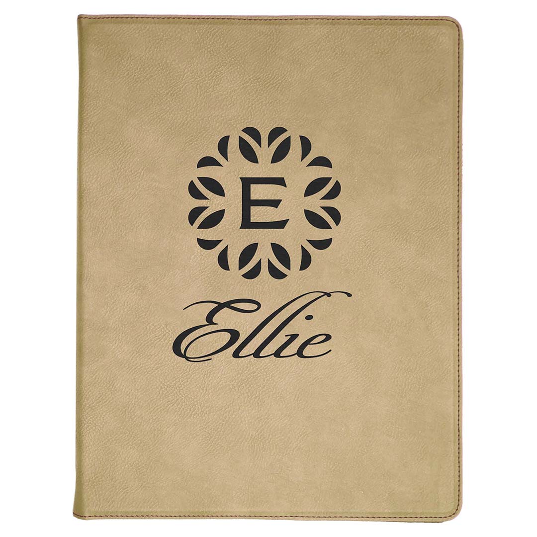 Engravable Leatherette Portfolio with Notepad Portfolio JDS Light Brown/Black Engraving 7" x 9"