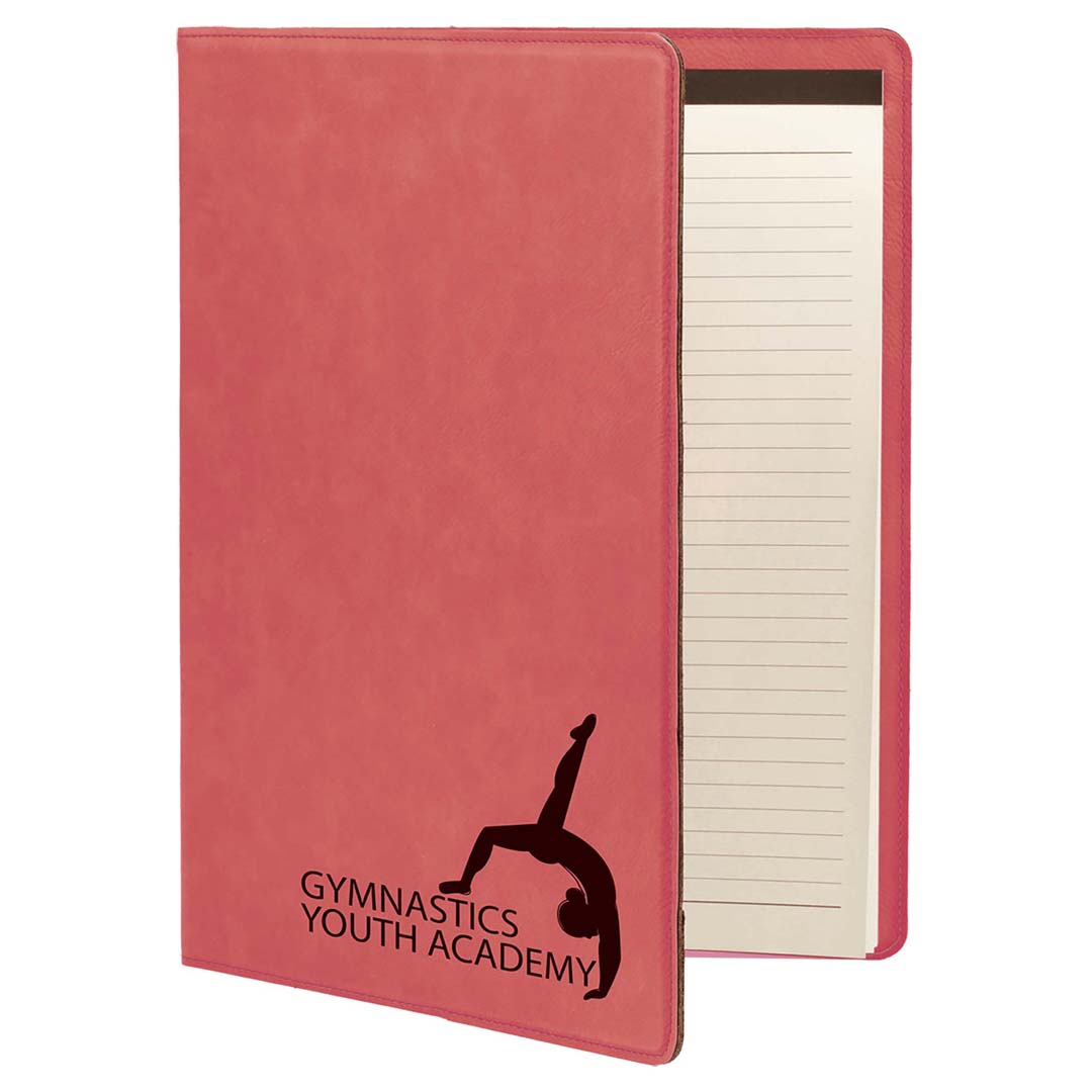 Engravable Leatherette Zippered Portfolio with Notepad Portfolio JDS Pink/Black Engraving