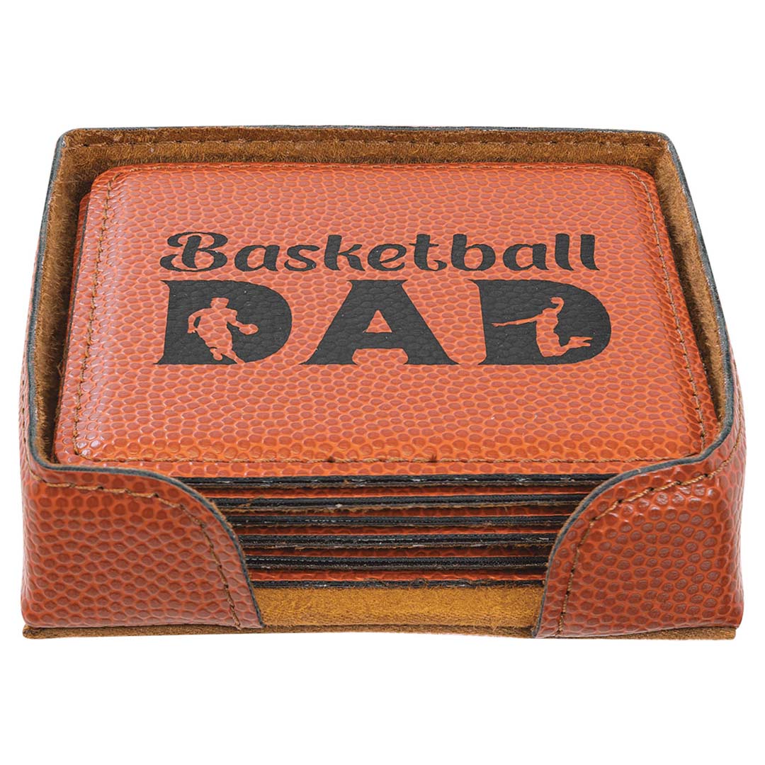 Engravable Leatherette Coaster(6) Coaster Set Drinkware JDS Basketball/Black Engraving Square
