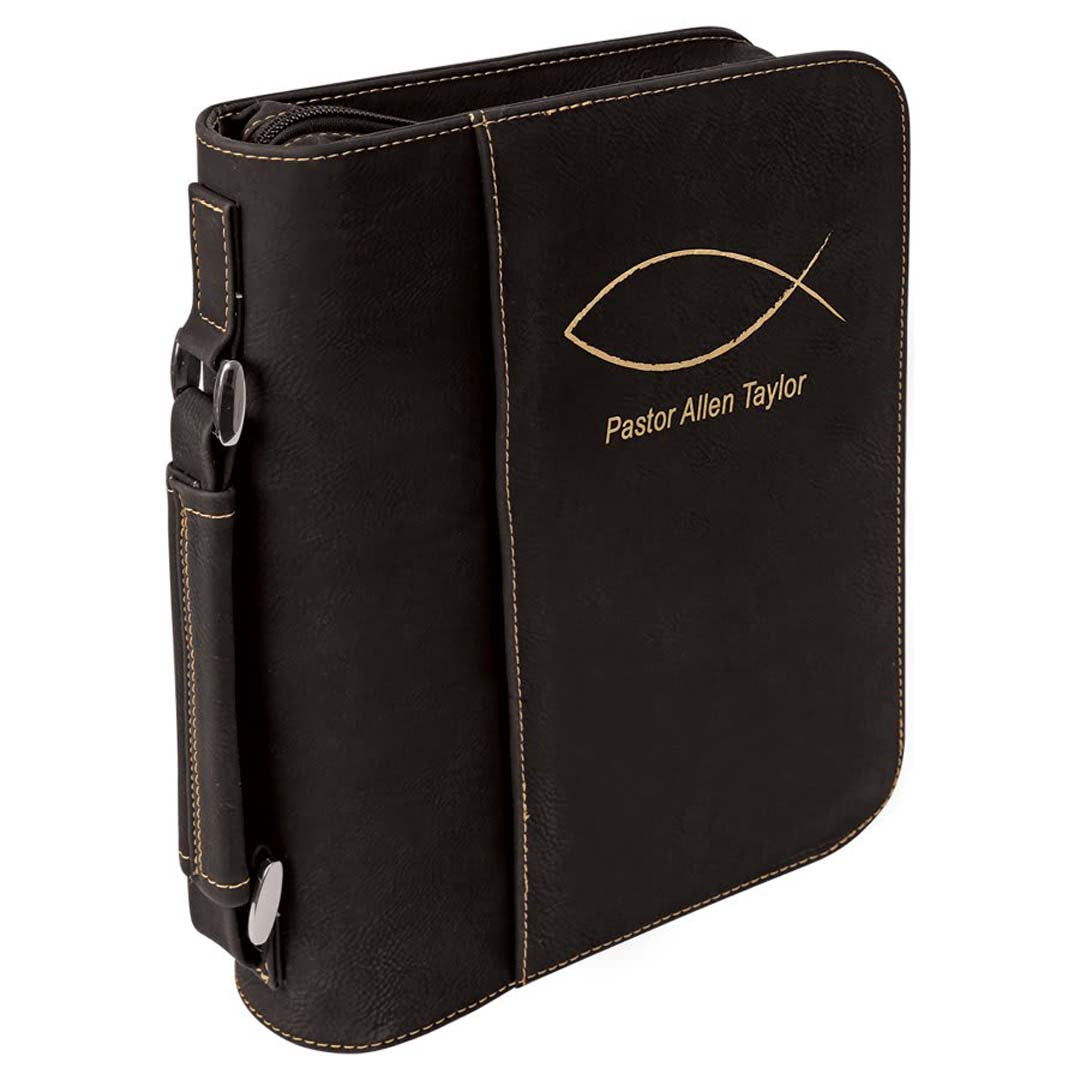 Engravable Leatherette Book/Bible Cover with Handle & Zipper Book Cover JDS 6 3/4" x 9 1/4" Black/Gold Engraving