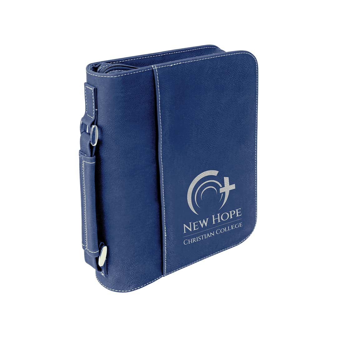 Engravable Leatherette Book/Bible Cover with Handle & Zipper Book Cover JDS 6 3/4" x 9 1/4" Blue/Silver Engraving