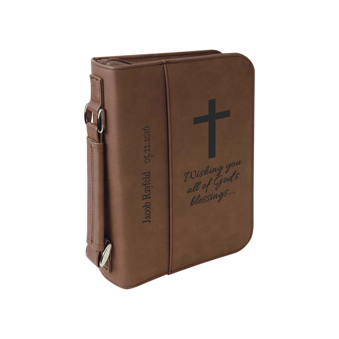 Engravable Leatherette Book/Bible Cover with Handle & Zipper Book Cover JDS 6 3/4" x 9 1/4" Dark Brown/Black Engraving