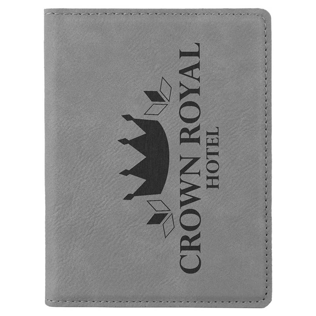 Engravable Leatherette Passport Holder Book Cover JDS Gray/Black Engraving