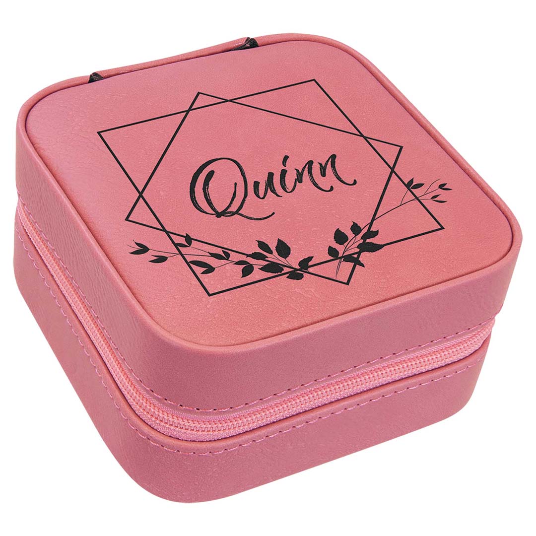 Engravable Leatherette Travel Jewelry Box Jewerly Case JDS Pink/Black Engrave
