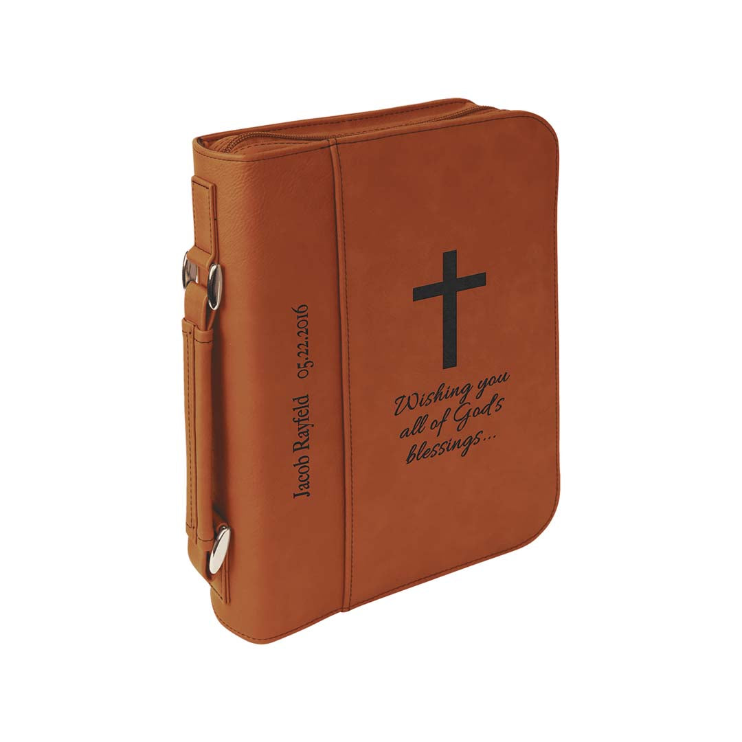 Engravable Leatherette Book/Bible Cover with Handle & Zipper Book Cover JDS 6 3/4" x 9 1/4" Rawhide/Black Engraving