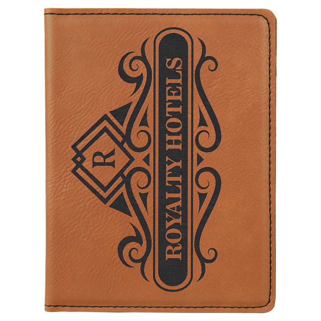 Engravable Leatherette Passport Holder Book Cover JDS Rawhide/Black Engraving