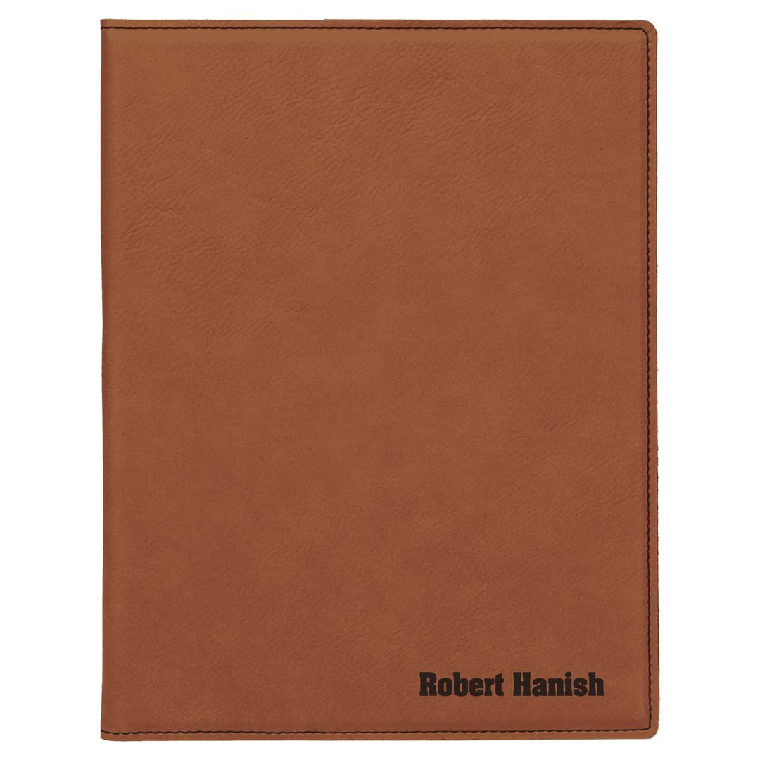 Engravable Leatherette Portfolio with Notepad Portfolio JDS Rawhide/Black Engraving 7" x 9"