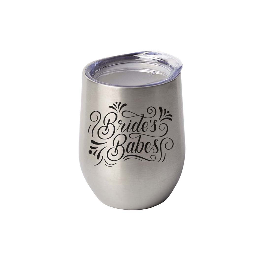 Engravable 12oz Stemless Wine Glass Tumbler Drinkware JPPlus Stainless Steel/Black Engraving