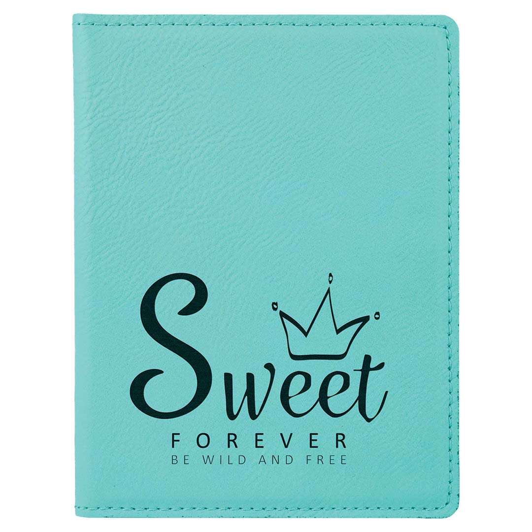 Engravable Leatherette Passport Holder Book Cover JDS Teal/Black Engraving