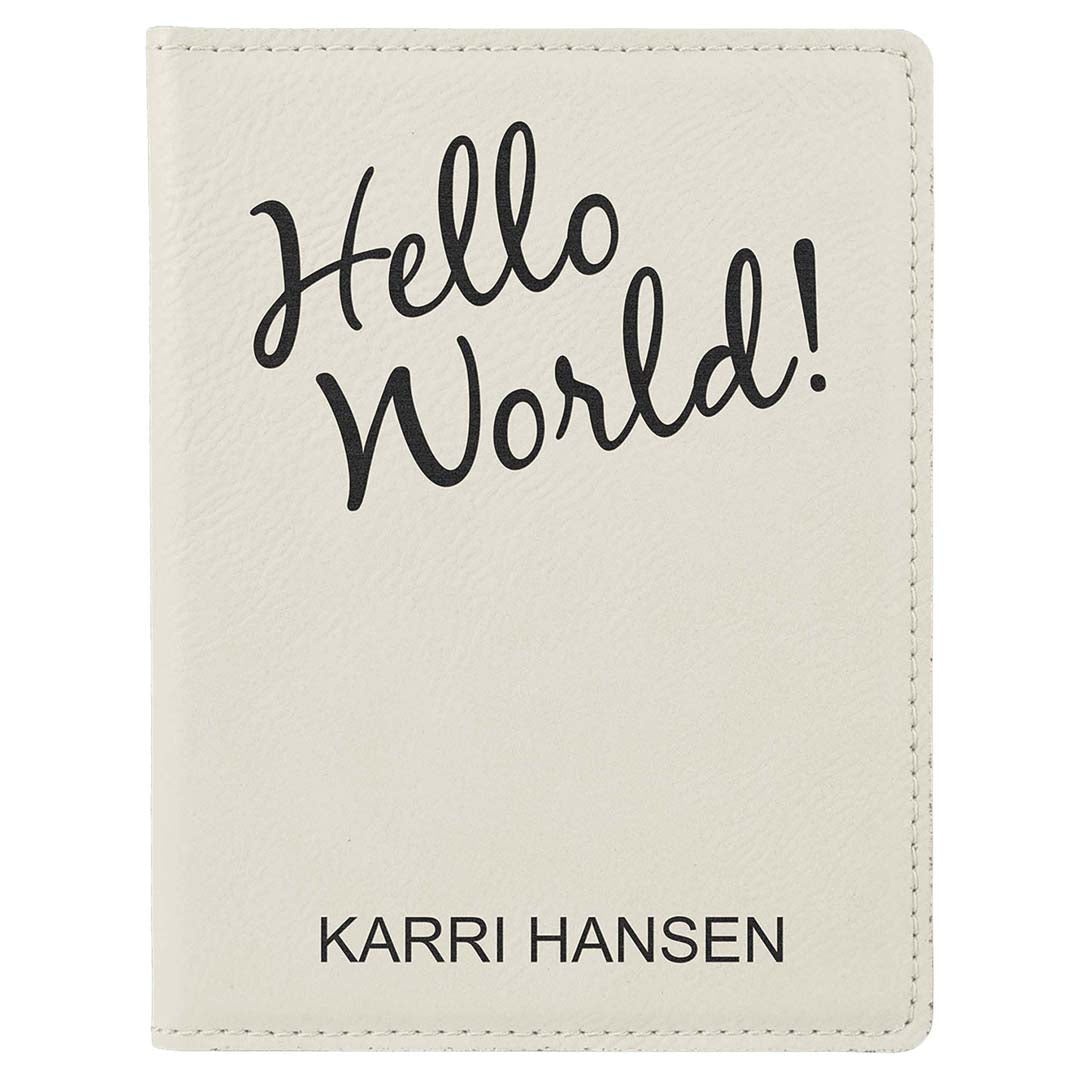 Engravable Leatherette Passport Holder Book Cover JDS White/Black Engraving