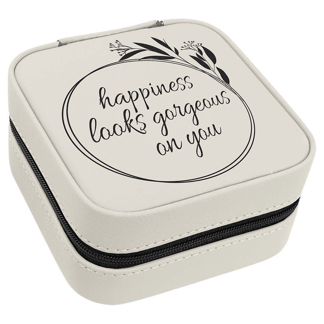 Engravable Leatherette Travel Jewelry Box Jewerly Case JDS White/Black Engrave