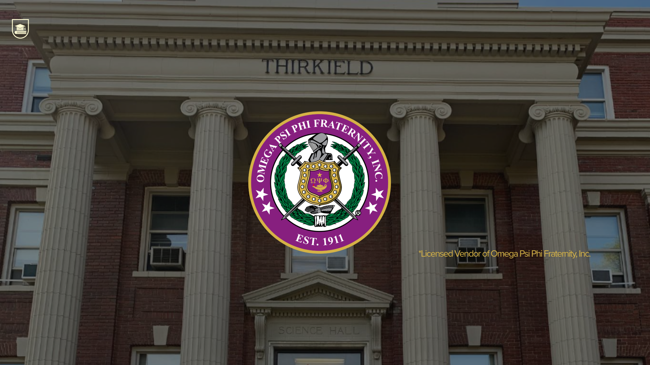 Omega Psi Phi Fraternity Inc. logo on a building with columns