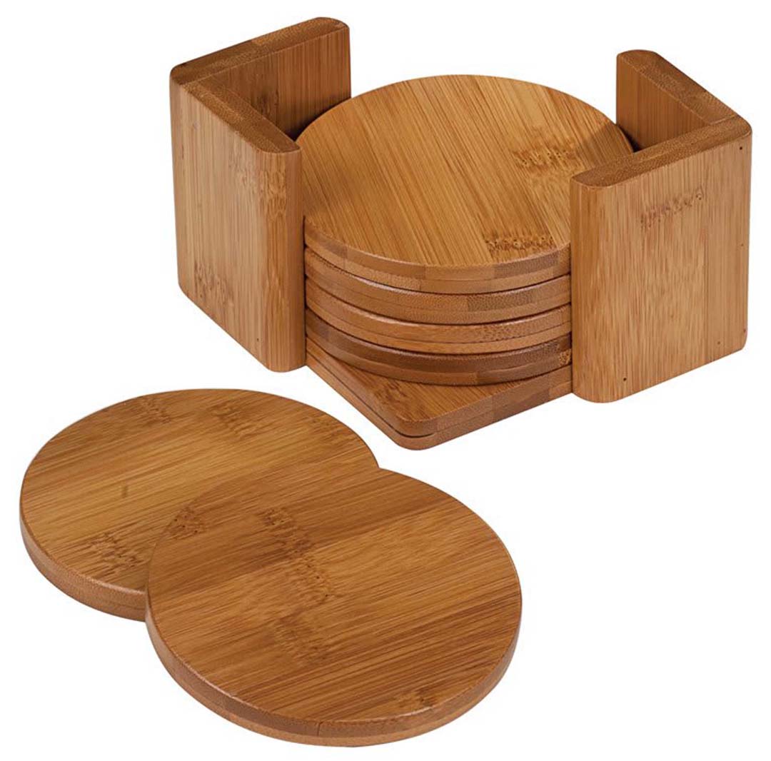 Engravable Bamboo Coaster Set(6) with Holder Drinkware JDS
