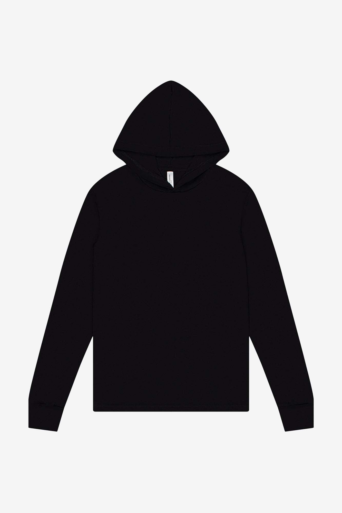 Customizbale Unisex Jersey Long Sleeve Hooded Tee Long Sleeve T-Shirt Bella Canvas XS Black