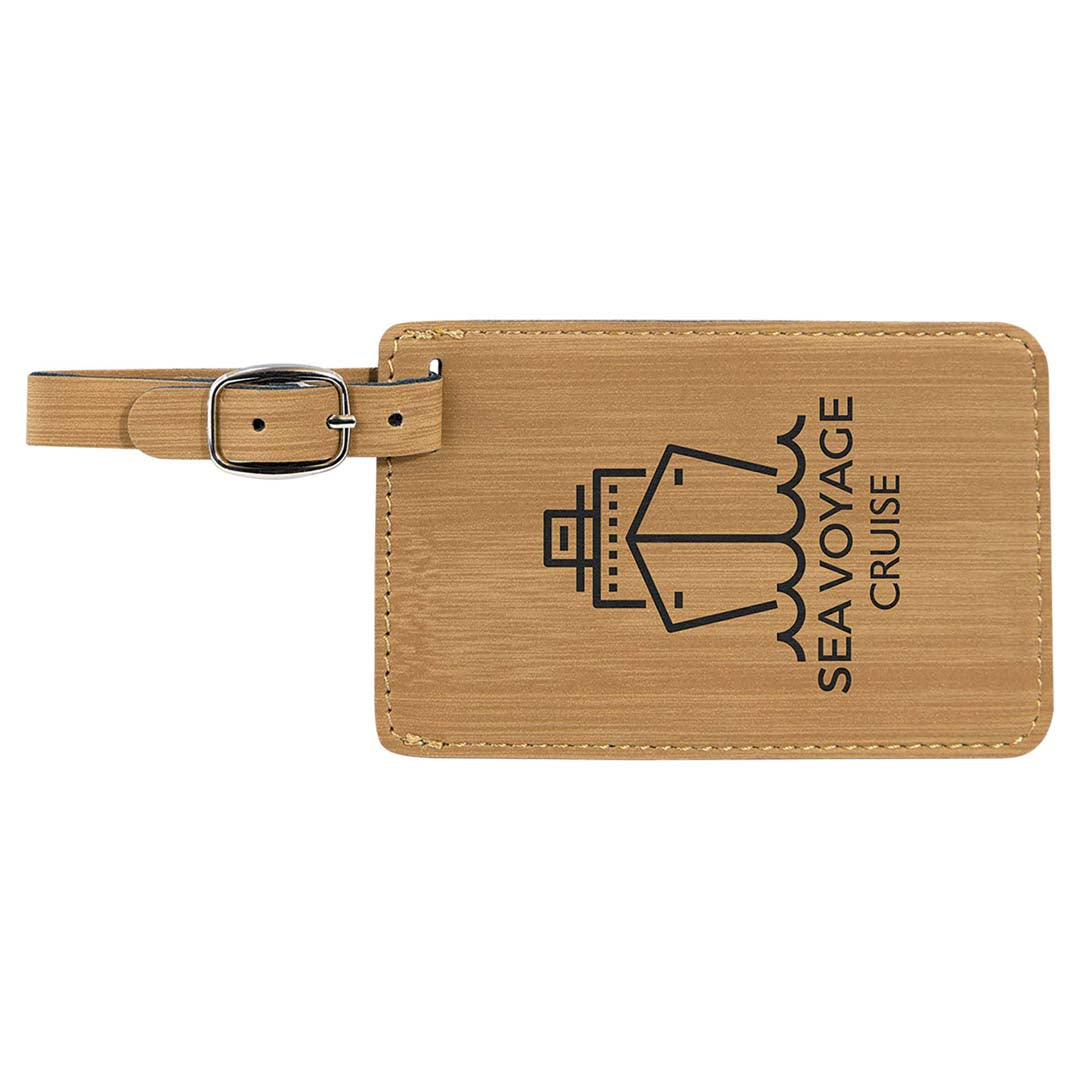 Engraveable Leatherette Luggage Tag Luggage Tag JDS Bamboo/Black Engraving