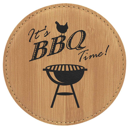 Engravable Leatherette Coaster Drinkware JDS Bamboo/Black Engraving Round