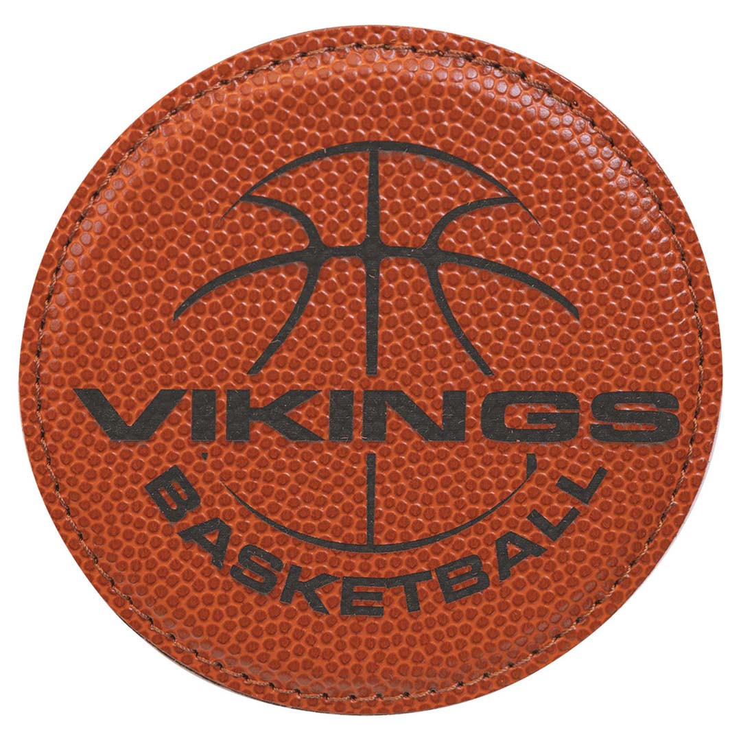 Engravable Round Leatherette Coaster Drinkware JDS Basketball/Black Engraving