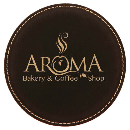 Engravable Leatherette Coaster Drinkware JDS Black/Gold Engraving Round