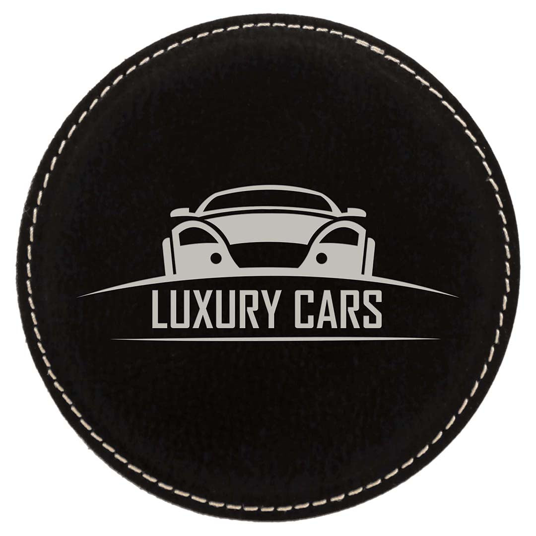 Engravable Leatherette Coaster Drinkware JDS Black/Silver Engraving Round