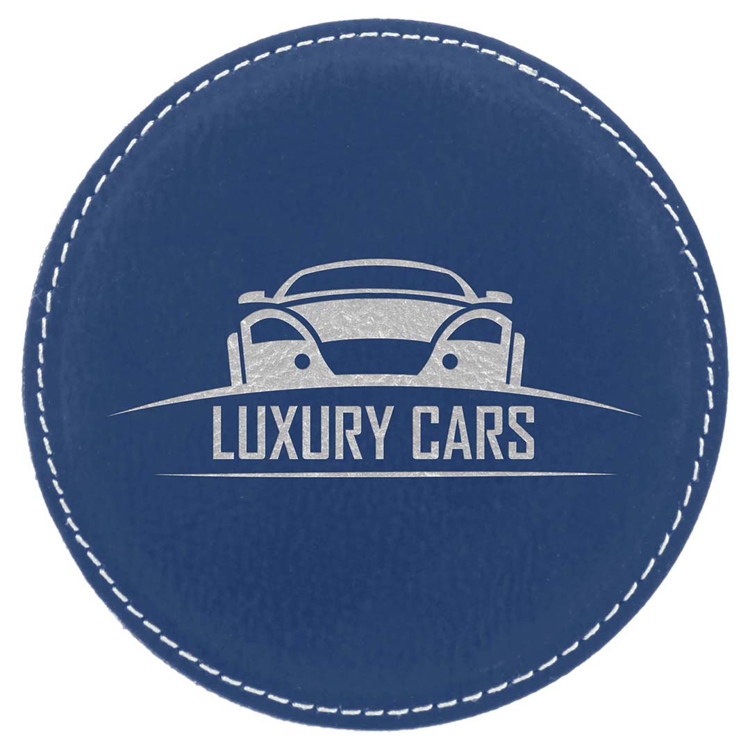 Engravable Leatherette Coaster Drinkware JDS Blue/Silver Engraving Round