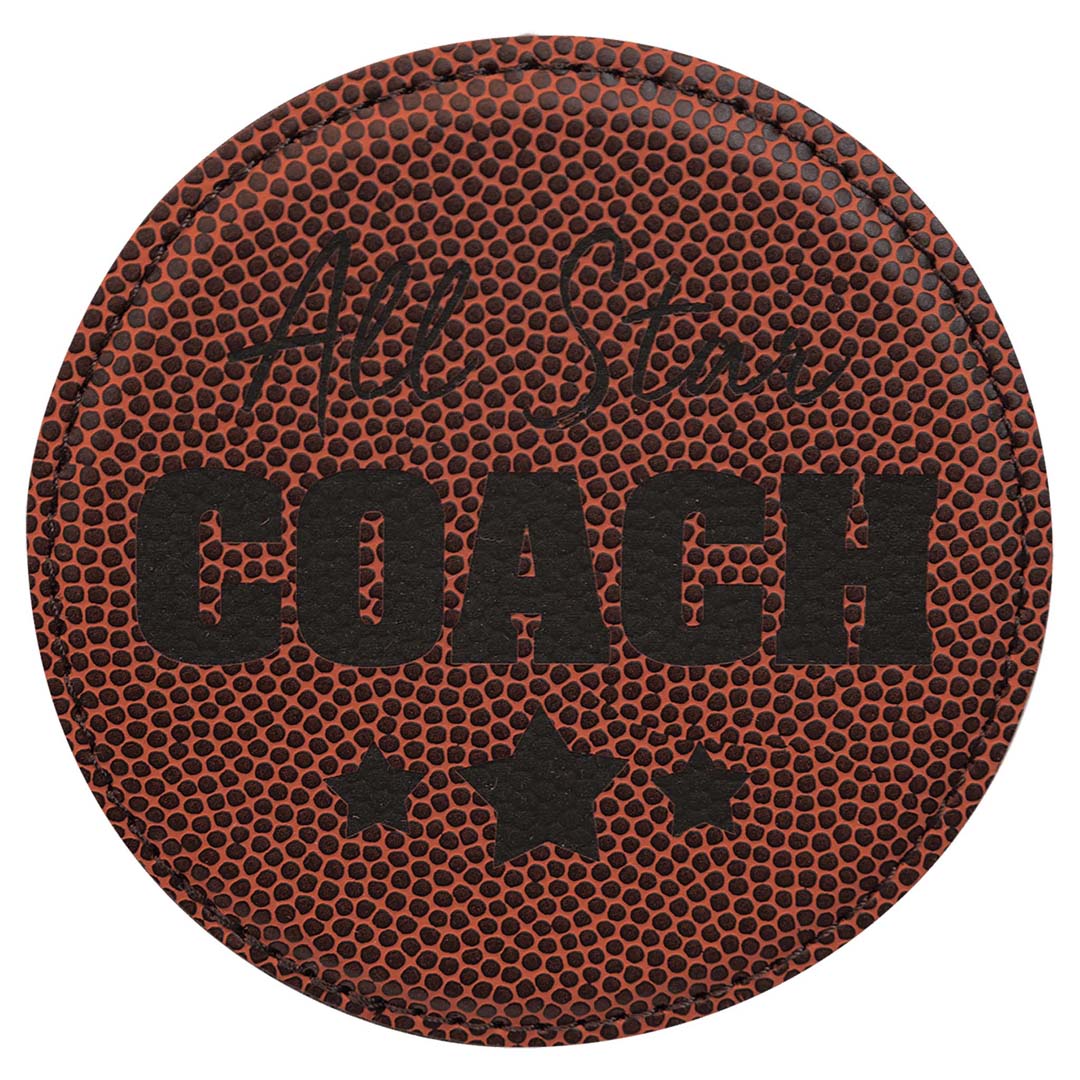 Engravable Leatherette Coaster Drinkware JDS Football/Black Engraving Round