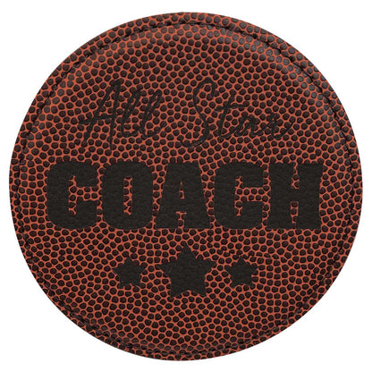 Engravable Leatherette Coaster Drinkware JDS Football/Black Engraving Round