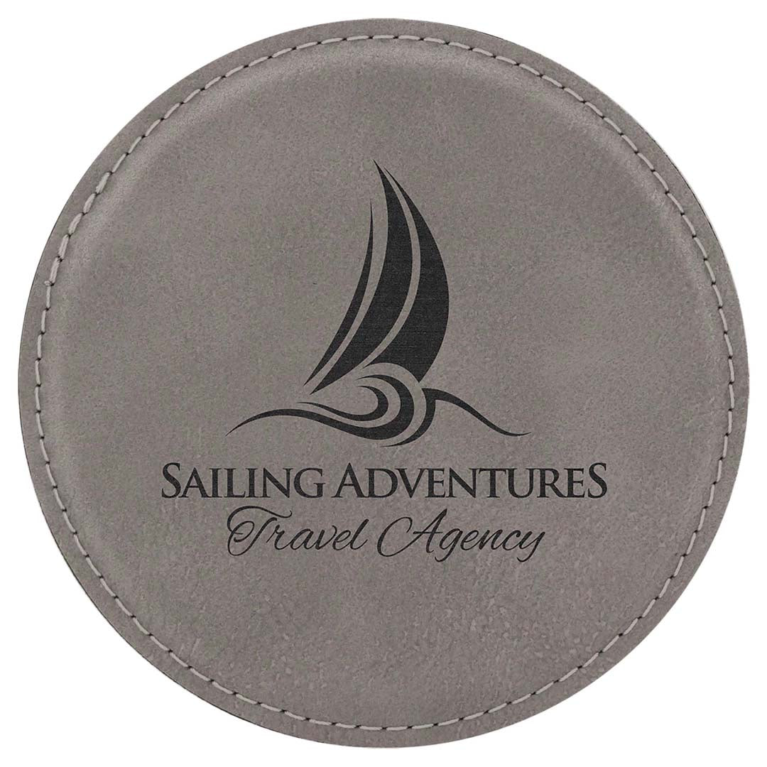 Engravable Leatherette Coaster Drinkware JDS Gray/Black Engraving Round