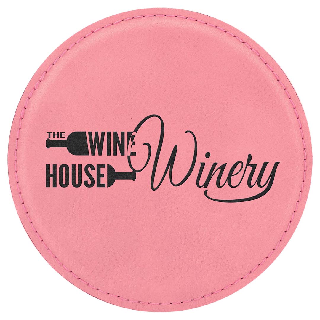 Engravable Leatherette Coaster Drinkware JDS Pink/Black Engraving Round