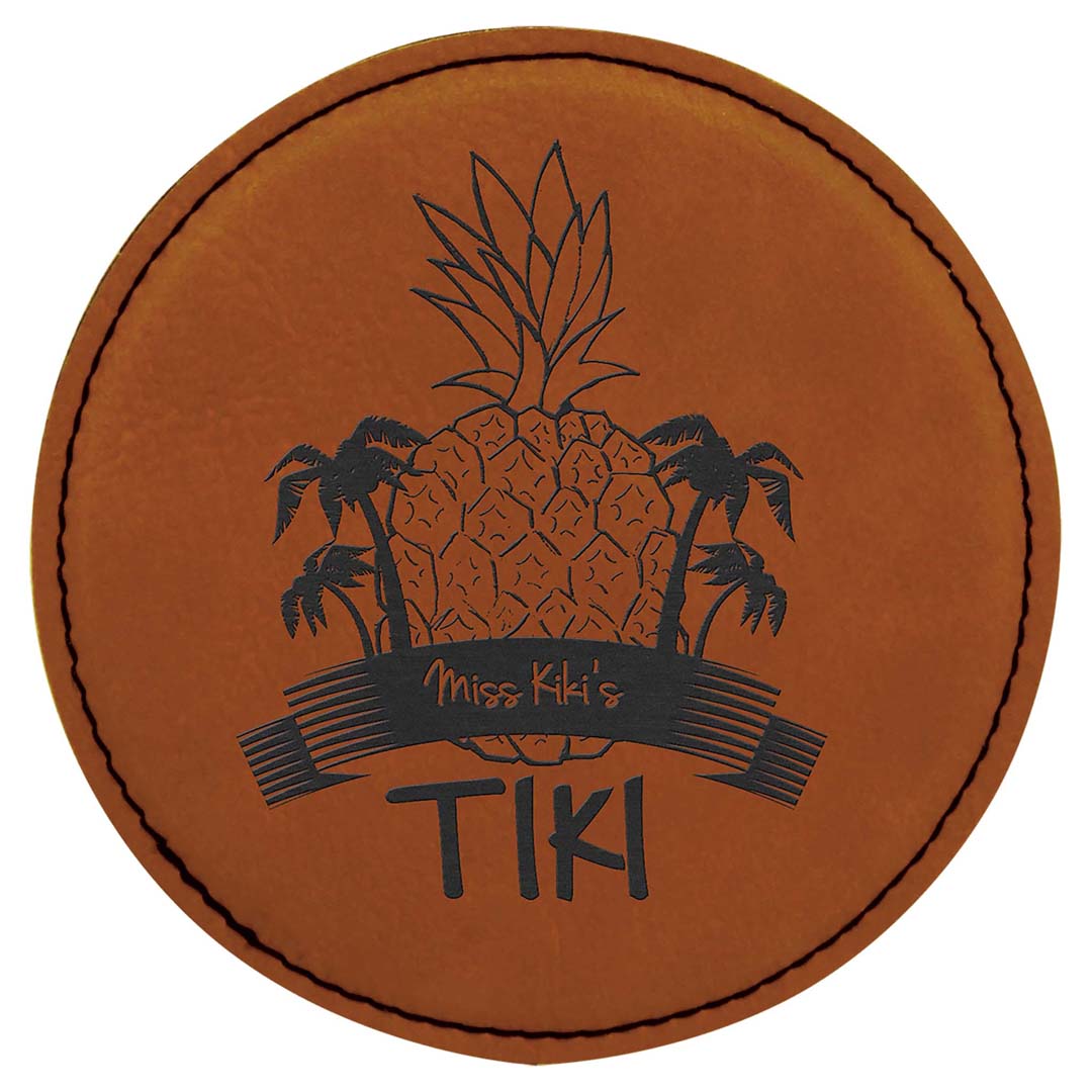 Engravable Leatherette Coaster Drinkware JDS Rawhide/Black Engraving Round