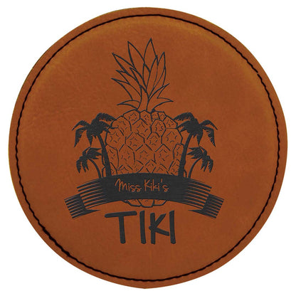 Engravable Leatherette Coaster Drinkware JDS Rawhide/Black Engraving Round