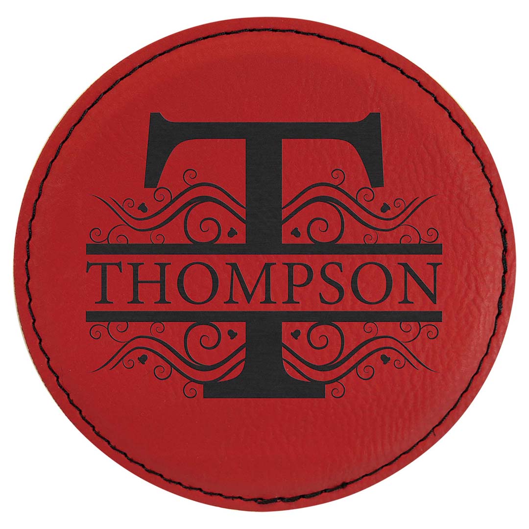 Engravable Leatherette Coaster Drinkware JDS Red/Black 