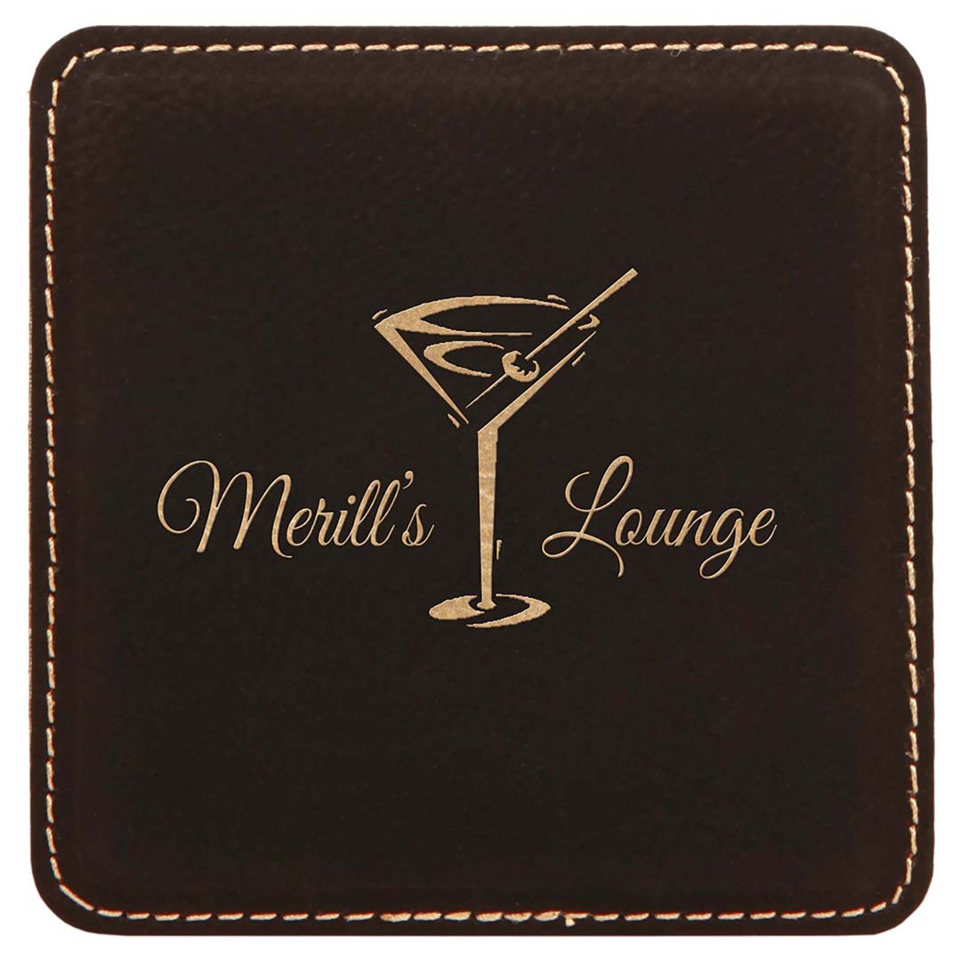Engravable Leatherette Coaster Drinkware JDS Black/Gold Engraving Square