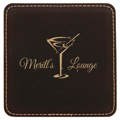 Engravable Leatherette Coaster Drinkware JDS Black/Gold Engraving Square